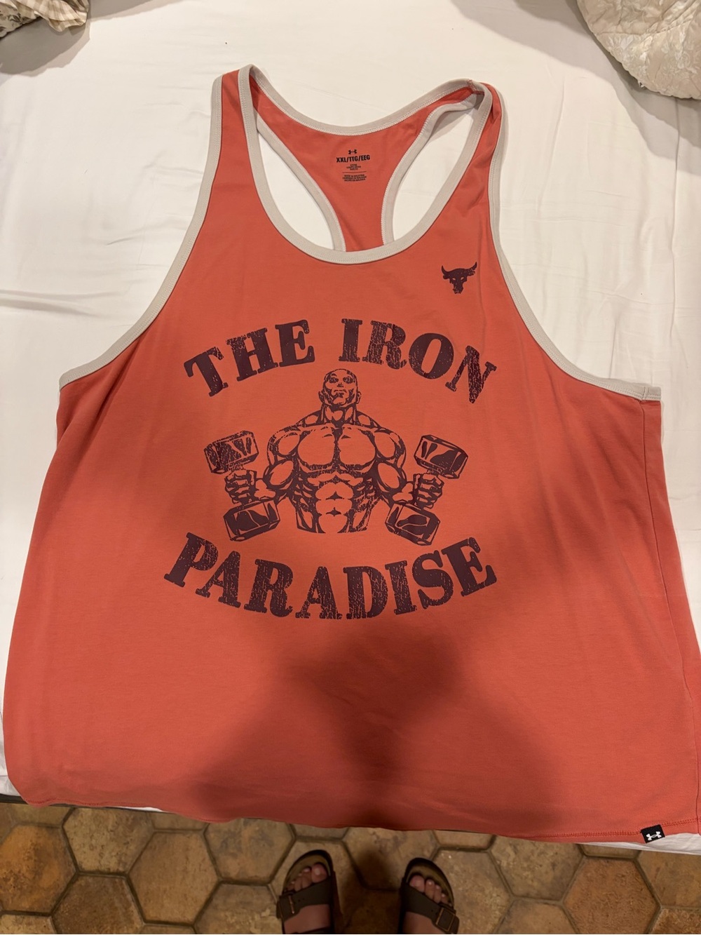 Under Armour Coral Men’s Racerback Tank with 'The Iron Paradise' Graphic